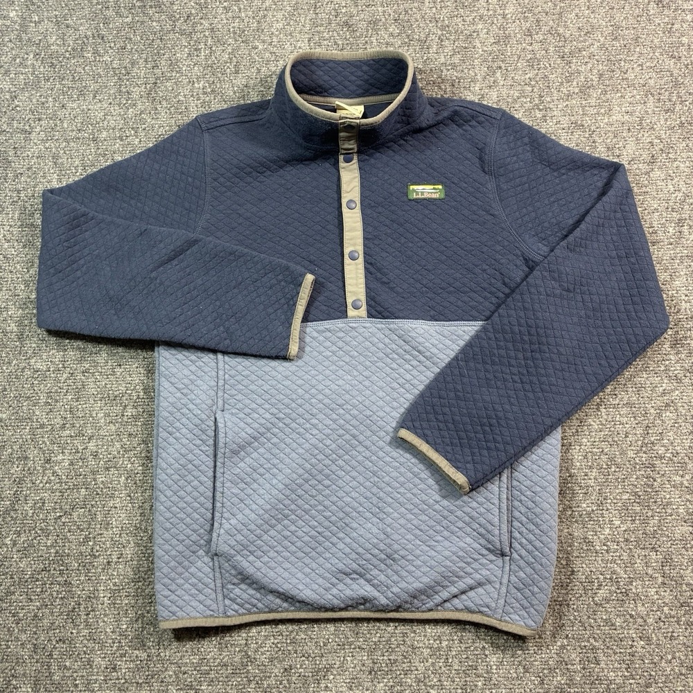 LL Bean Sweatshirt Youth Medium 10/12 Blue Quilted Snap Pullover Snap